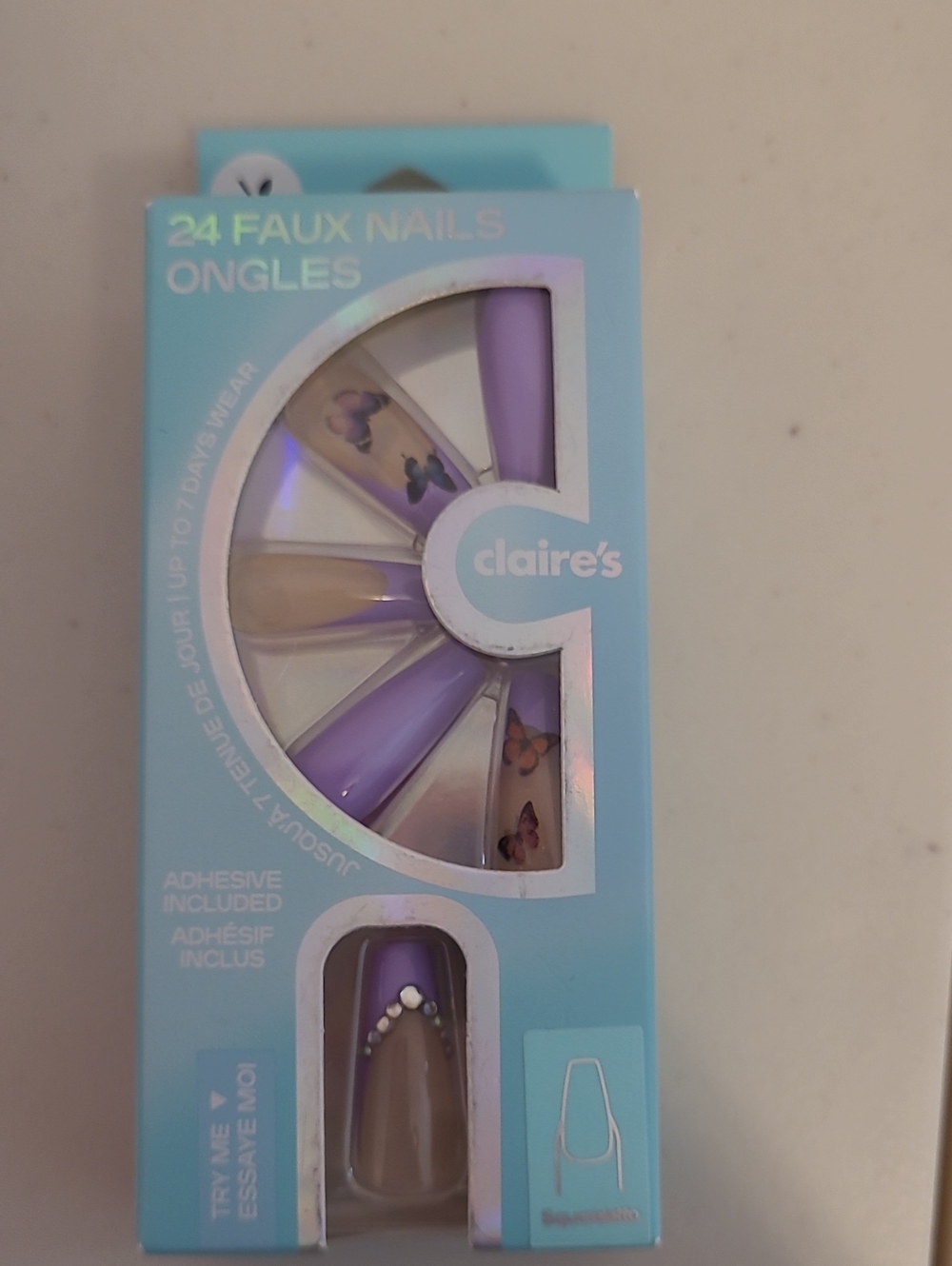 claire's Purple and Nude Butterfly Press-On Nail Set